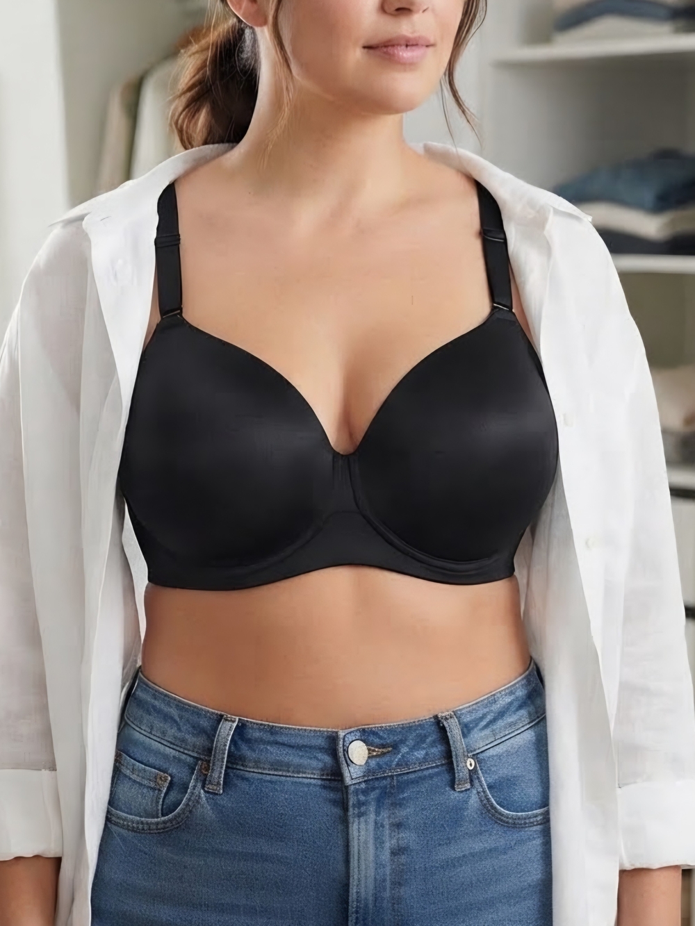 Cacique Push-up Black Full-Coverage Underwire Bra 48D Option to Cross Straps
